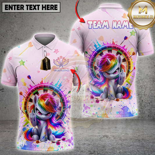 Maxcorners Angry Unicorn Darts Neon Rainbow Multi Options Personalized Name, Team Name 3D Shirt