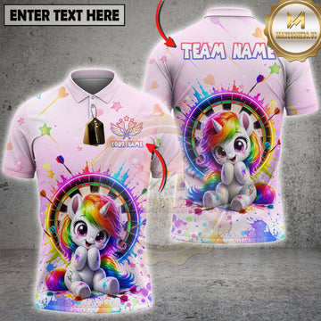 Maxcorners Cute Unicorn Darts Kawaii Rainbow Multi Options Personalized Name, Team Name 3D Shirt