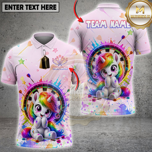 Maxcorners Cute Unicorn Darts Kawaii Rainbow Multi Options Personalized Name, Team Name 3D Shirt
