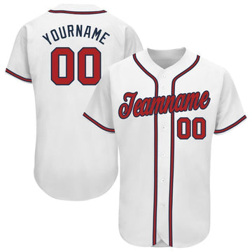 Maxcorners Custom White Red-Navy Baseball Jersey LM2605