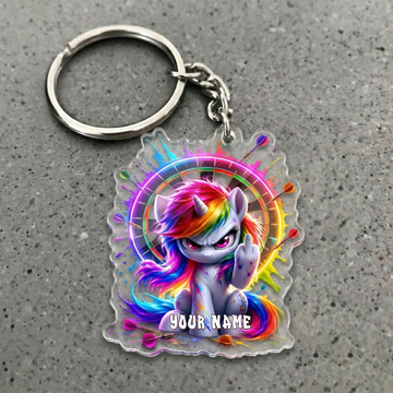 Maxcorners Angry Rainbow Unicorn Darts Personalized Name Acrylic Keychain