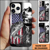 Maxcorners Fishing Patriotic USA Flag Mountain Angler Silhouette Personalized Name Phone Case (10 Fish Species)