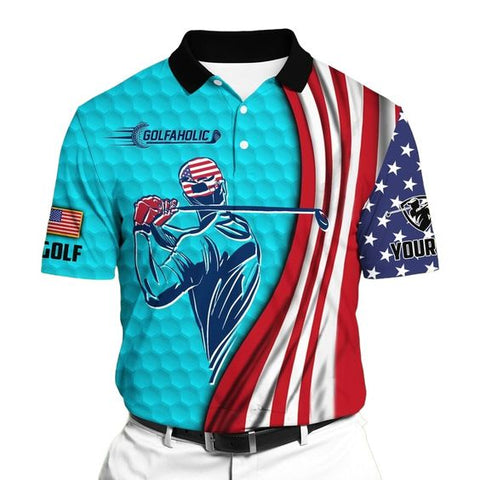 Maxcorner Customized Name Premium Cool US Flag Golf Player 3D Polo Shirt