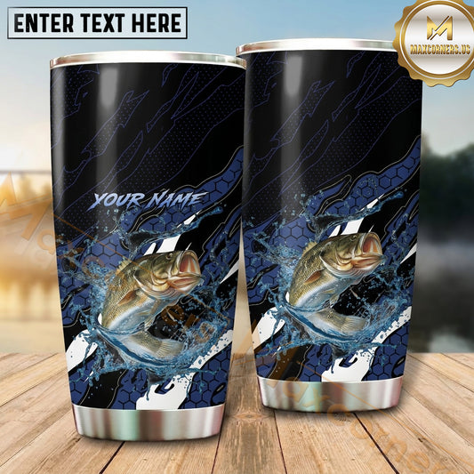 Maxcorners Fishing Tumbler Dark Navy Carbon Fiber Wave Design Personalized Name Tumbler (13 Species)