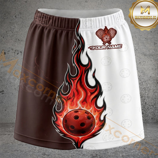 Maxcorners Pickleball Brown White Heart Flame Ball Personalized 3D Skort, Skirts With Shorts