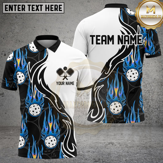 Maxcorners Pickleball Polo Flaming Ball Tribal Swirl Multiple Options Personalized Name, Team Name 3D Shirt