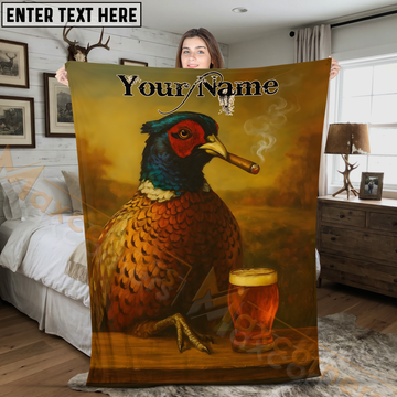 Maxcorners Creative Pheasant Bird Smoking Cigar with Beer Pint Personalized 3D Blanket