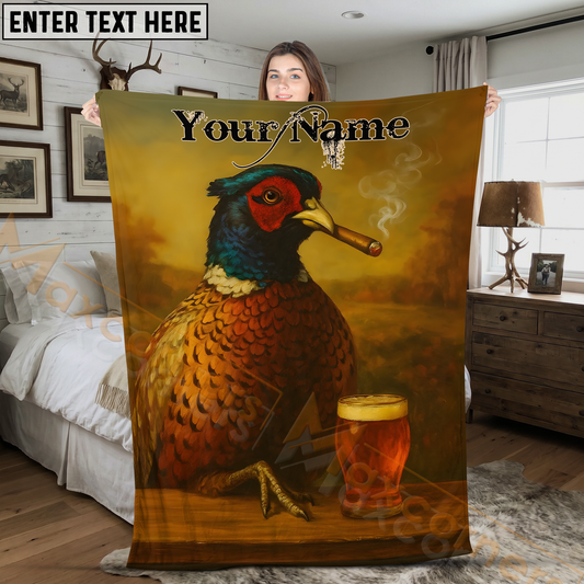 Maxcorners Creative Pheasant Bird Smoking Cigar with Beer Pint Personalized 3D Blanket