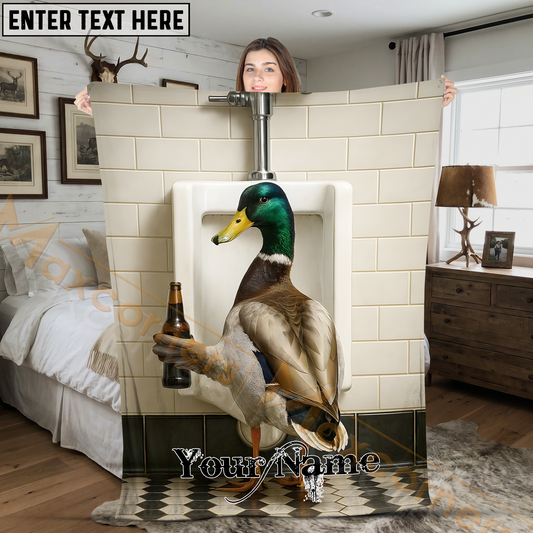 Maxcorners Humorous Mallard Duck Drinking Beer at Bathroom Urinal Personalized 3D Blanket