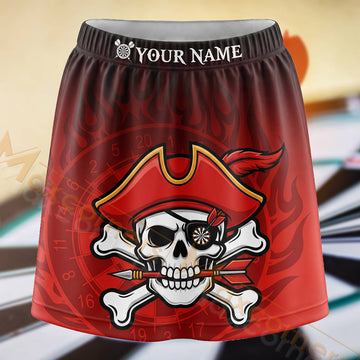 Maxcorners Darts Red Pirate Skull Dartboard Personalized 3D Skort, Skirts With Shorts