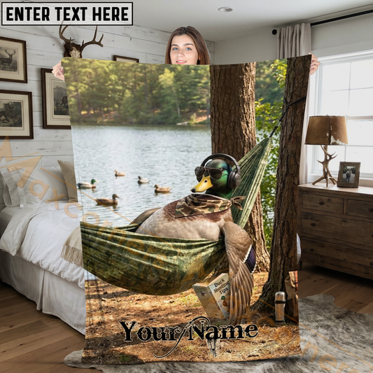 Maxcorners Funny Mallard Duck Chilling in Hammock Listening Music Personalized 3D Blanket