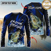 Maxcorners Fishing Blue Honeycomb Splash Personalized Name, Team Name 3D Long Sleeve Shirt (12 Fish Species)