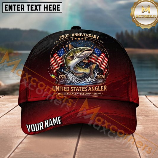 Maxcorners Fishing Patriotic United States Angler Personalized Name 3D Cap (12 Fish Species)