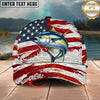 Maxcorners Fishing Patriotic Flag Swirl Personalized Name 3D Cap (12 Fish Species)