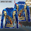 Maxcorners Fishing Blue Gold Tournament Multicolor Options Personalized Name, Team Name 3D Long Sleeve Shirt ( 12 Fish Species)