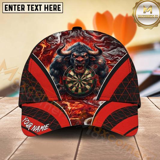 Maxcorners Darts Raging Bull and Dartboard Personalized Name 3D Classic Cap