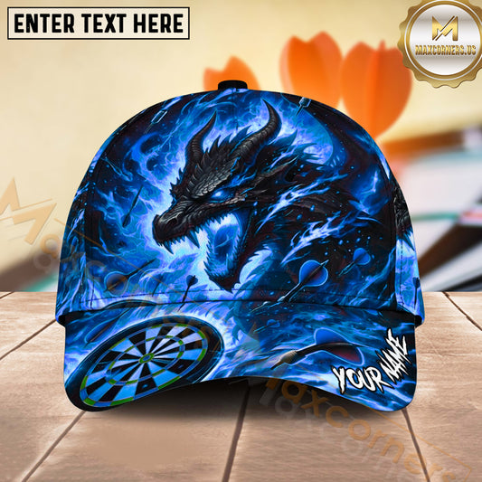 Maxcorners Darts Fire Dragon and Dartboard Personalized Name 3D Classic Cap