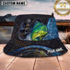 Maxcorners Fishing Dark Skull Fisherman with Dramatic Rod and Water Splash Personalized Name 3D Bucket Hat (13 Fish Species)