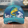 Maxcorners Fishing Japanese Wave Artwork Personalized Name 3D Cap (12 Fish Species)