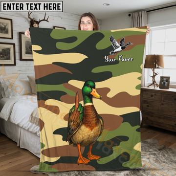 Maxcorners Mallard Duck Woodland Camo Hunting Personalized 3D Blanket