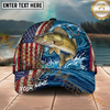 Maxcorners Fishing American Flag Wave Hook Personalized Name 3D Cap (12 Fish Species)