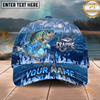 Maxcorners Fishing Blue Flame Ocean Multiple Options Personalized Name 3D Cap (11 Fish Species)
