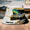 Maxcorners Fishing White Gold Geometric Sport Personalized Name 3D Bucket Hat (12 Fish Species)