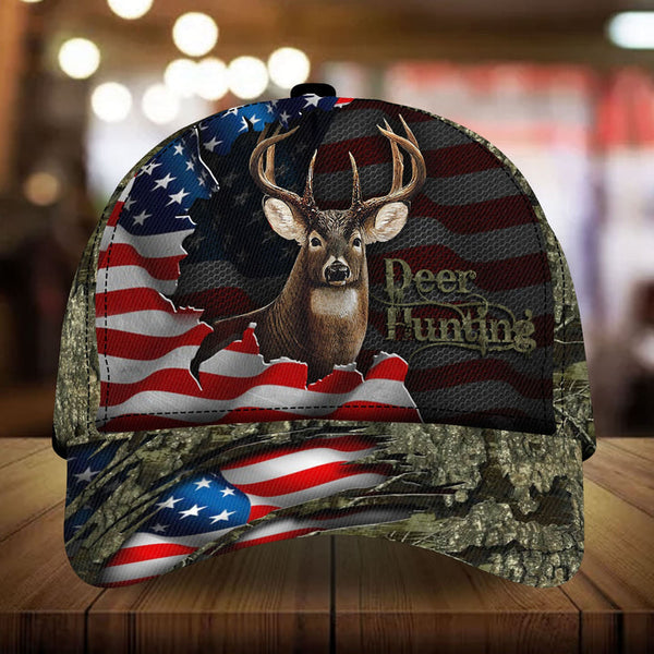 Maxcorners The Best US Flag Deer Hunting Camo Flag 3D Multicolor Personalized Cap