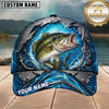 Maxcorners Fishing Blue Ocean Splash Metal Hook Customized Name 3D Cap
