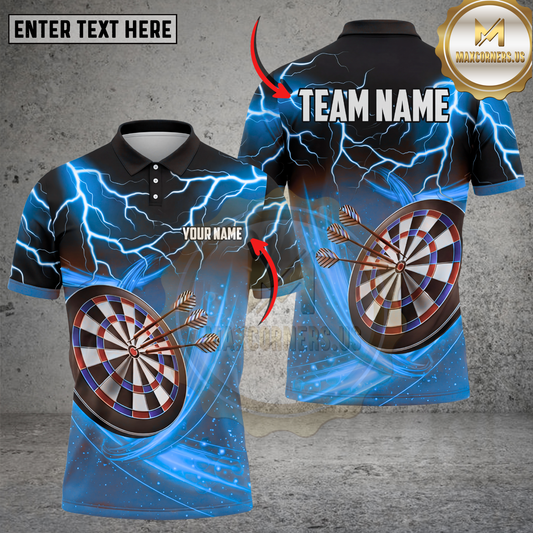 Maxcorners Dart Polo Shirt Lightning Dartboard Bullseye Multicolor Options Personalized Name, Team Name 3D Shirt (4 Colors)