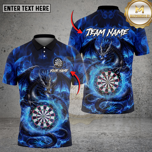 Maxcorners Dart Polo Shirt Dragon Fire Fantasy Art Multicolor Options Personalized Name, Team Name 3D Shirt (4 Colors)