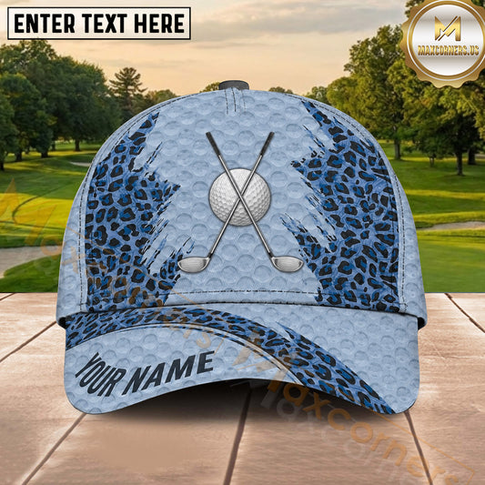Maxcorners Golf Leopard Print Crossed Clubs Personalized Name 3D Classic Cap