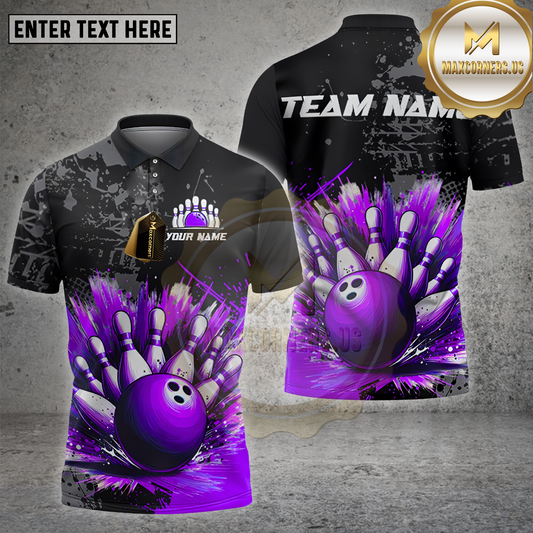 Maxcorners Bowling Shirt Explosion Pins Multicolor Options Personalized Name, Team Name Unisex 3D Shirt (4 Colors)