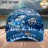 Maxcorners Fishing Blue Flame Ocean Multiple Options Personalized Name 3D Cap (11 Fish Species)