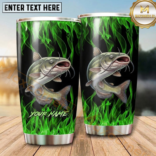 Maxcorners Fishing Tumbler Black Emerald Flame Design Personalized Name Tumbler (13 Species)