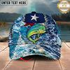 Maxcorners Fishing Texas Flag Ocean Wave Personalized Name 3D Cap (12 Fish Species)