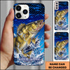 Maxcorners Fishing Blue Geometric Splash Wave Personalized Name Phone Case (12 Fish Species)