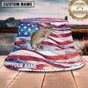 Maxcorners Fishing Watercolor American Flag Splash Personalized 3D Bucket Hat (13 Fish Species)
