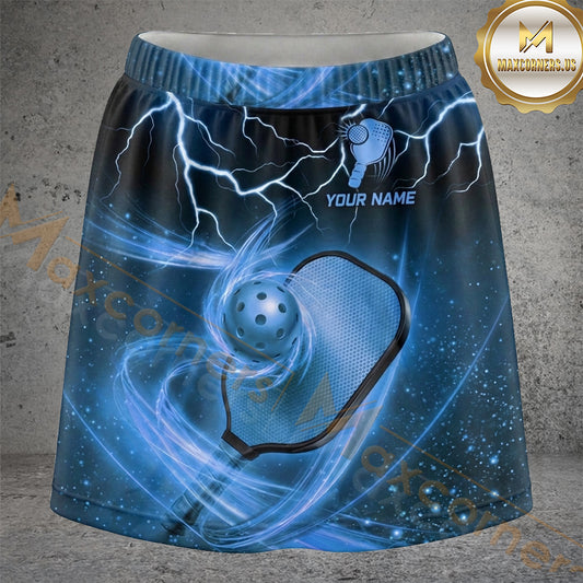 Maxcorners Pickleball Blue Lightning Vortex Ball Personalized 3D Skort, Skirts With Shorts