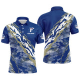 MaxCorners Blue Camo Jersey Flame  Customized Name 3D Bowling Polo Shirt For Men