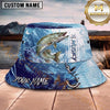 Maxcorners Fishing Dark Camo Fishing Scene with Bold Graphic Personalized Name 3D Bucket Hat (13 Fish Species)