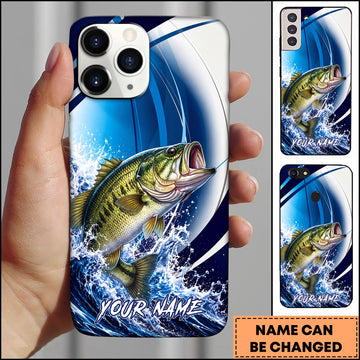 Maxcorners Fishing Blue Ocean Wave Personalized Name Phone Case (12 Fish Species)