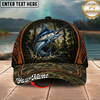 Maxcorners Fishing Forest Camo Orange Trim Personalized 3D Cap (12 Fish Species)