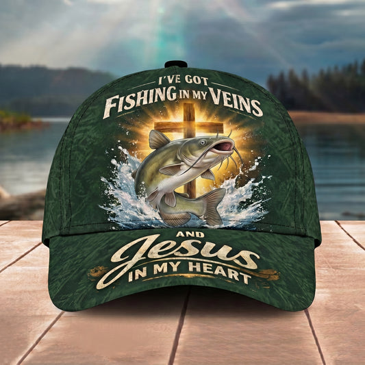 Maxcorners Fishing Green Faith Quote Water Splash 3D Cap (12 Fish Species)