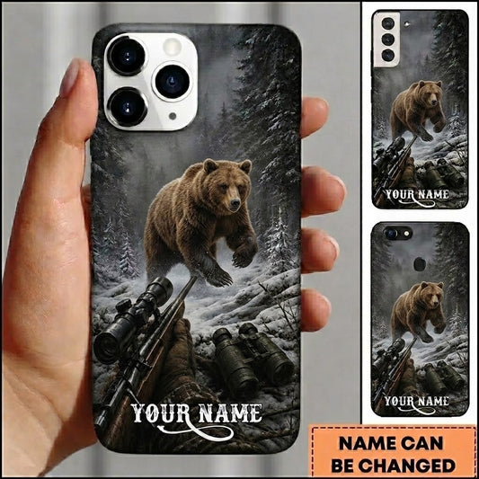 Maxcorners Hunting Bear Winter Forest Pursuit Customized Name Phone Case