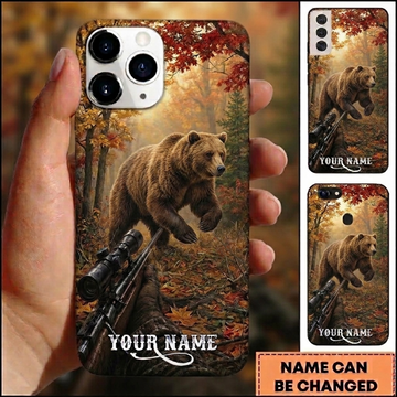 Maxcorners Hunting Bear Autumn Forest Pursuit Customized Name Phone Case