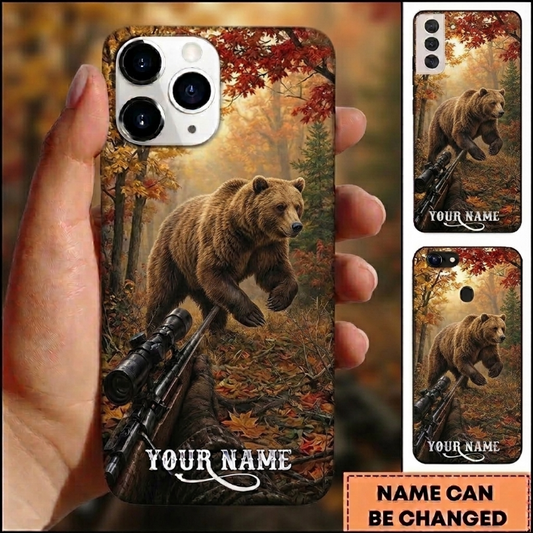 Maxcorners Hunting Bear Autumn Forest Pursuit Customized Name Phone Case