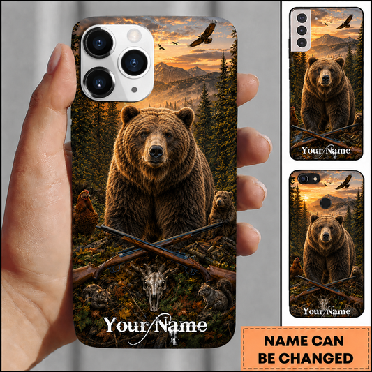 Maxcorners Hunting Wild Bear Golden Sunset Mountain Forest Customized Name Phone Case