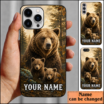 Maxcorners Hunting Brown Bear Cubs Wilderness Autumn Nature Customized Name Phone Case