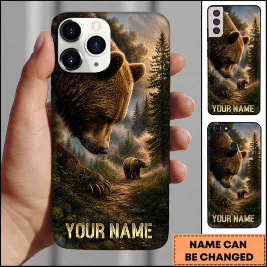 Maxcorners Hunting Bear Brown Golden Woodland Forest Customized Name Phone Case
